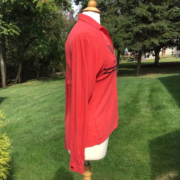 Wildfox Red Signs Sunday Button Down Hi Lo Shirt - Picture 5 of 7